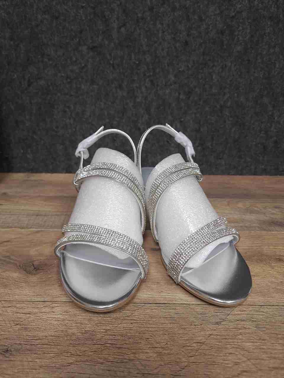 Marabella Adele Silver Rhinestone Strappy Wedge Sandals Women's Size 7W