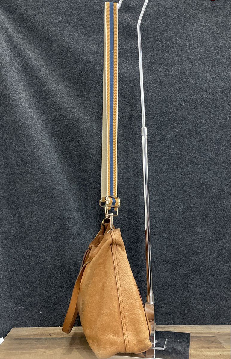 Madewell Brown Leather Slouchy Tote Hobo Shoulder Bag Striped Webbing Strap