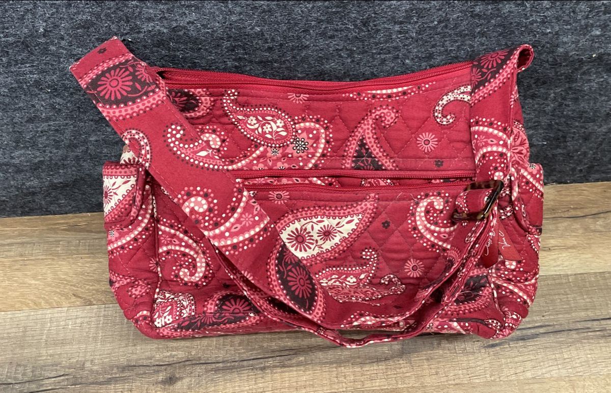 Vera Bradley Red Paisley Quilted Cotton Shoulder Bag Hobo Purse