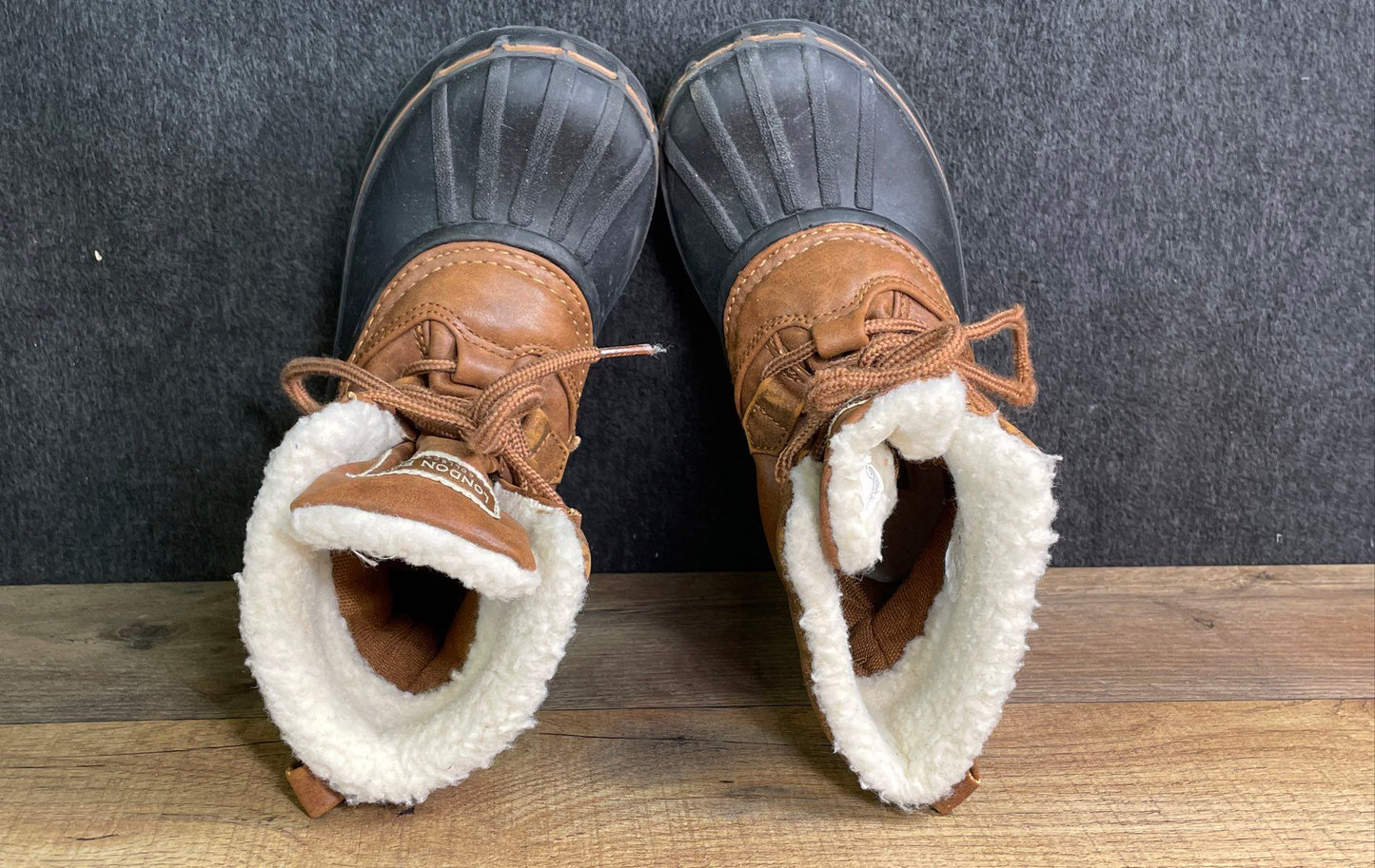 London Fog LFK Cheshire Brown Black Faux Fur Lined Winter Snow Boots Size 13