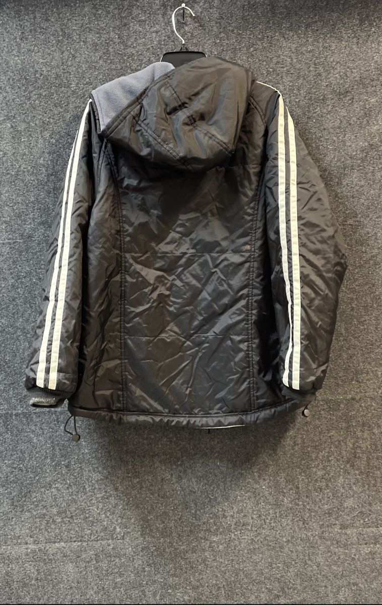 Athletech Black Hooded Puffer Jacket White Stripe Fleece Lined Size M