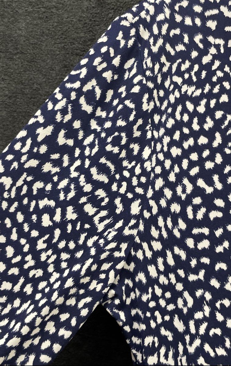 Michael Kors Women's Navy Blue Animal Print Long Sleeve Faux Wrap Dress Sz M