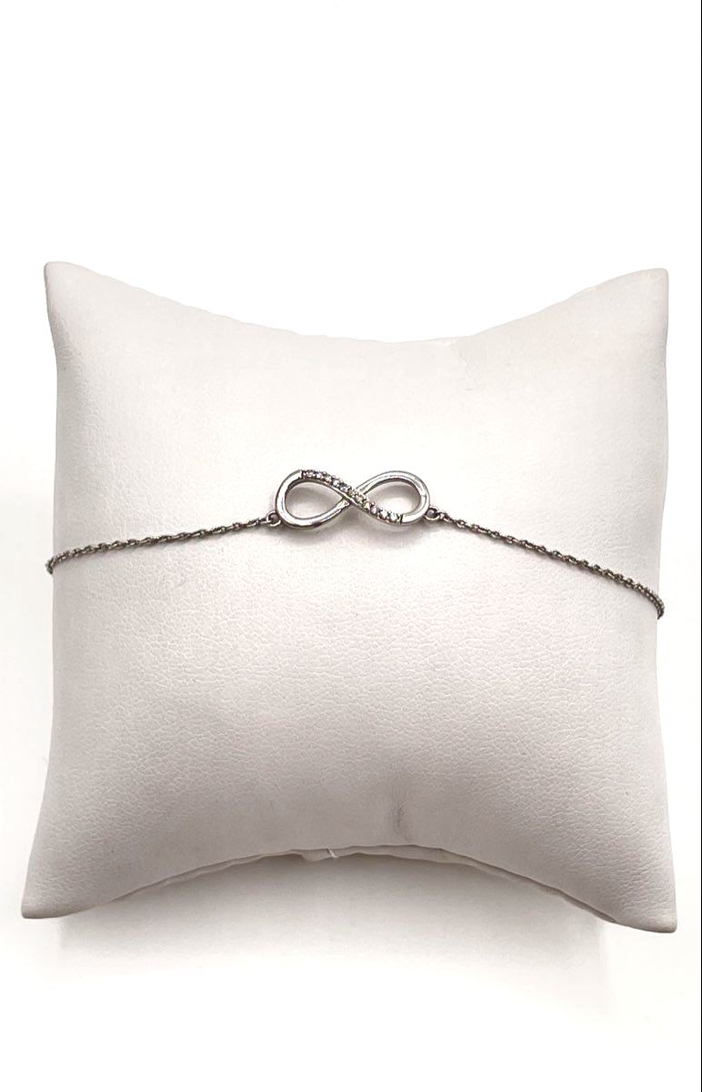 925 Sterling Silver Diamond Accent Infinity Charm Bracelet / Anklet 1.8g