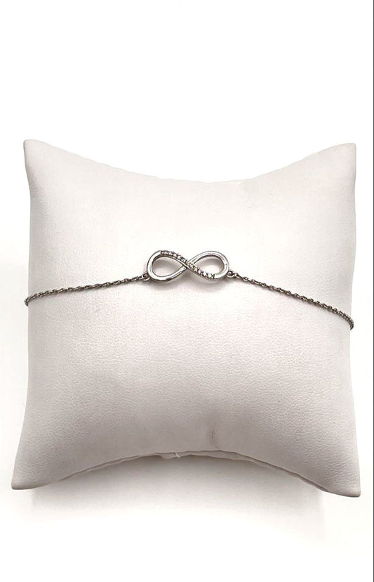 925 Sterling Silver Diamond Accent Infinity Charm Bracelet / Anklet 1.8g