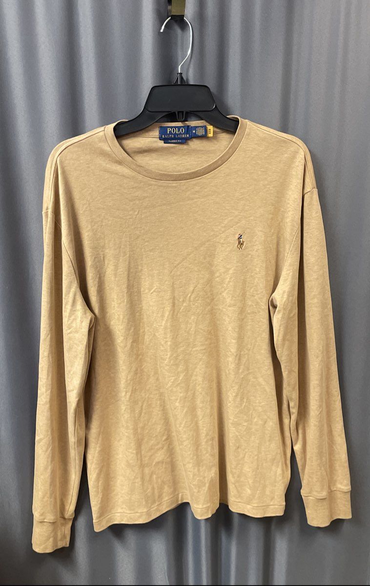 Polo Ralph Lauren Men's Classic Fit Long Sleeve Tee Tan Heathered Cotton Sz M