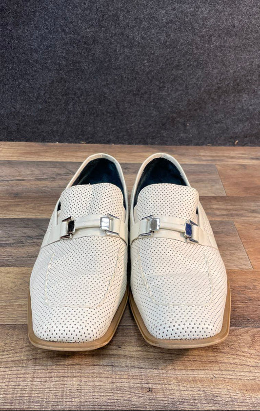 Giorgio Brutini Men's Cream Perforated Bit Loafers Square Toe Slip-On Size 10
