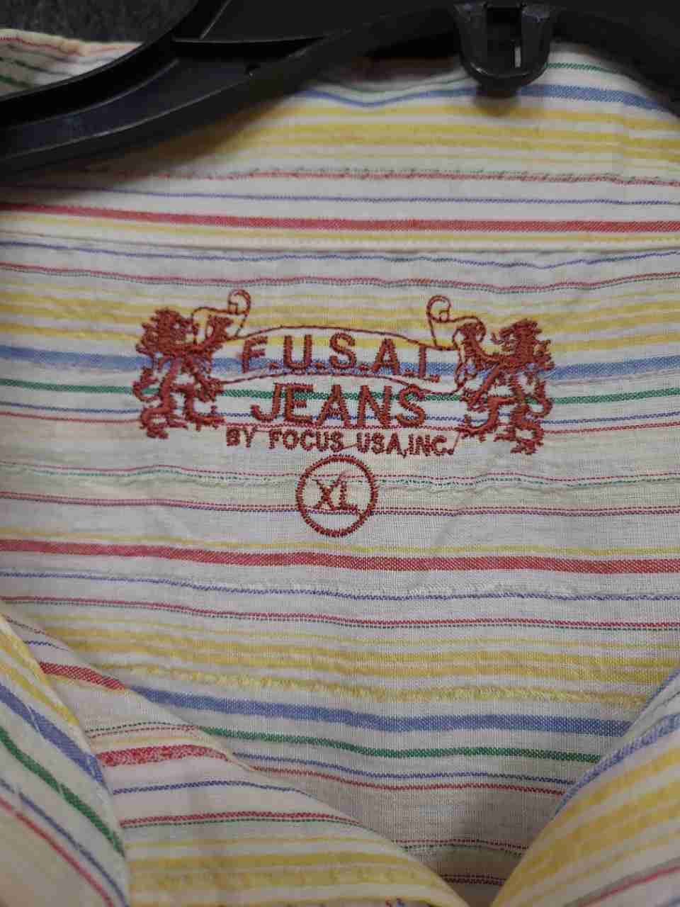 FUSA Jeans Men's Long Sleeve Button Down Striped Shirt Multi-Color Size XL