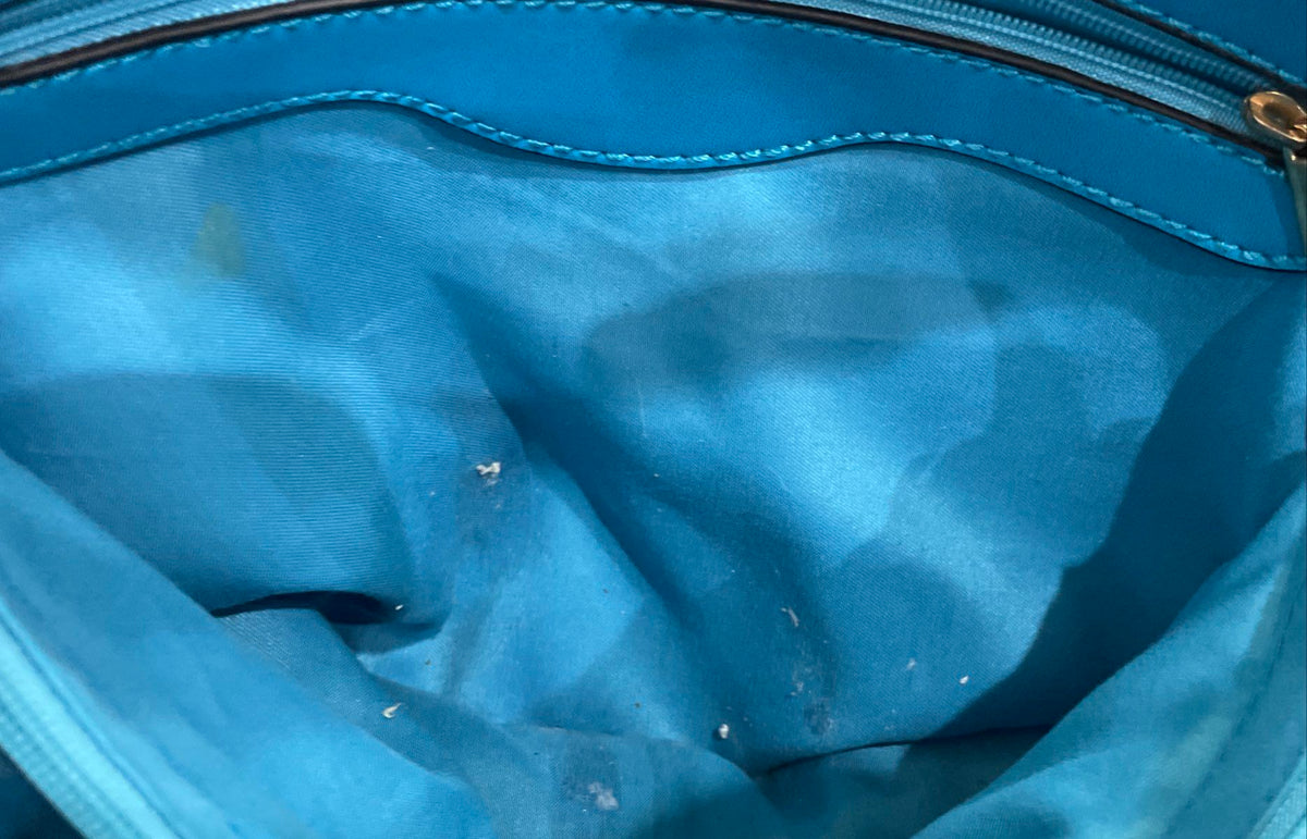 Unbranded Blue Leather Satchel Tote Handbag Large Gold Hardware 19x14