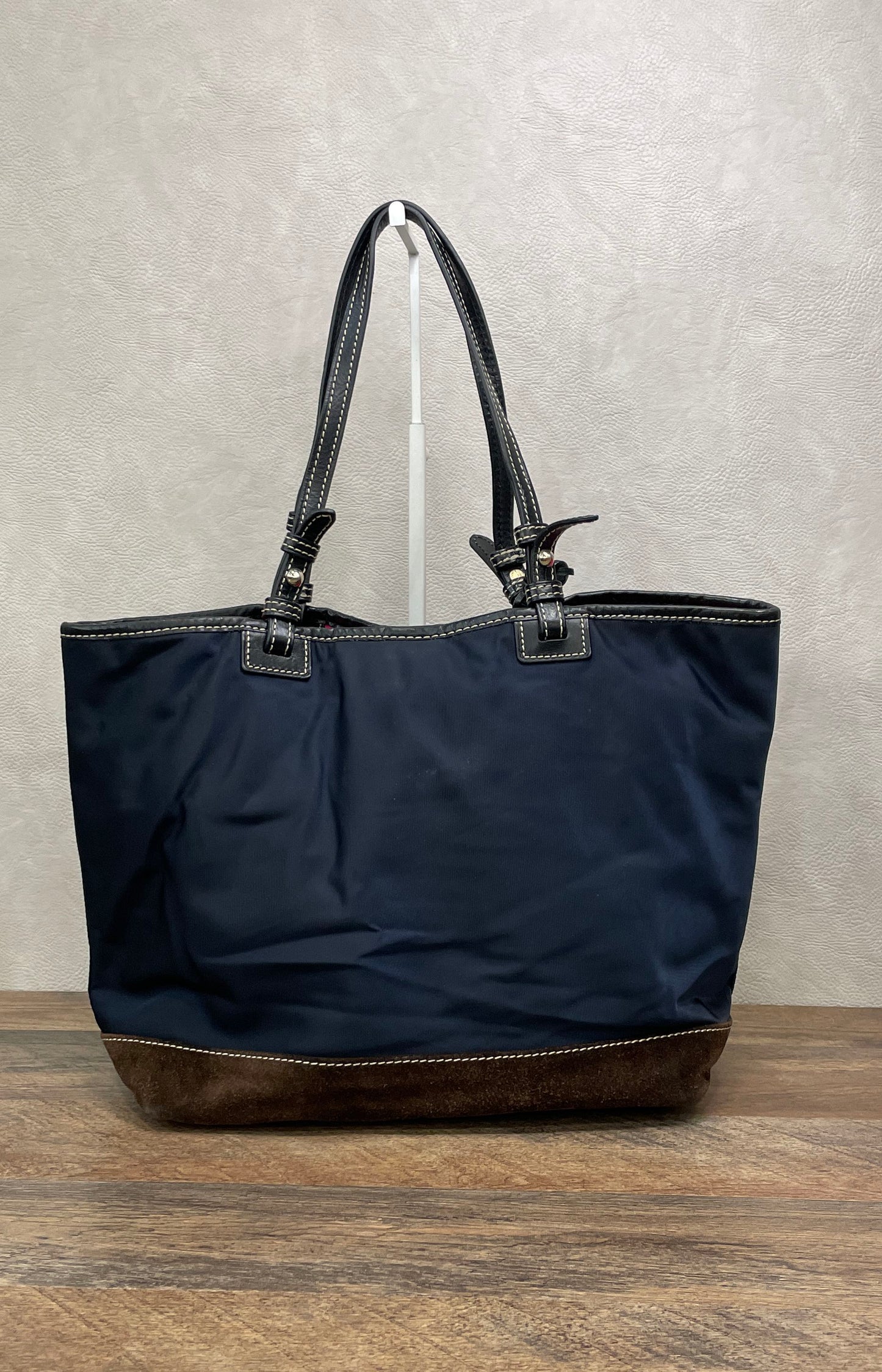 Dooney & Bourke Blue Nylon Brown Suede Tote Bag Gold Hardware