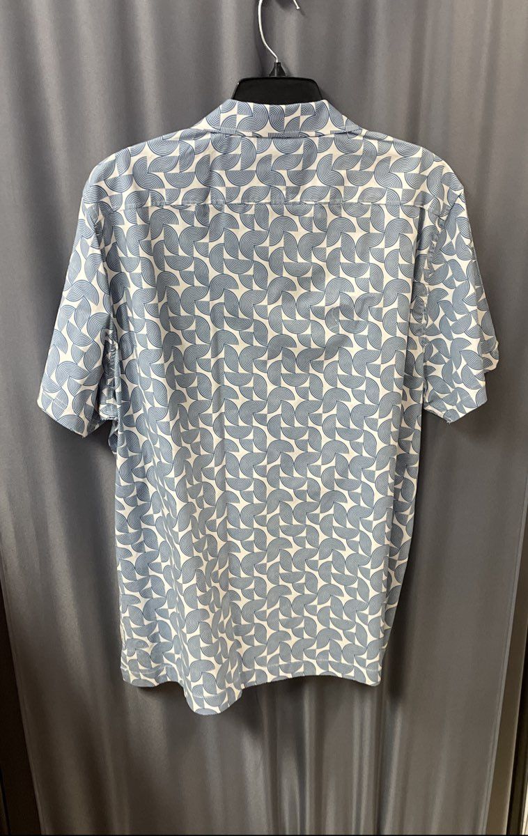 Ben Sherman Men's Blue White Geometric Short Sleeve Camp Collar Shirt Sz XXL