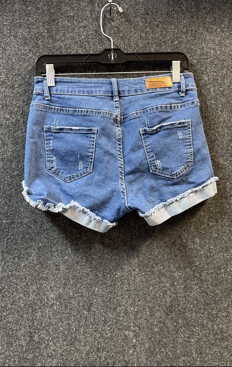 Roswear Women's Blue Distressed Ripped Cuffed Denim Jean Shorts Sz M