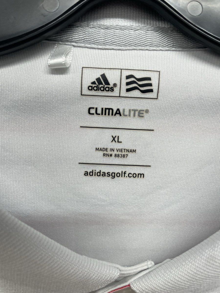 Adidas Golf Men's Climalite Polo Shirt White Red Blue Multi Stripe Sz XL