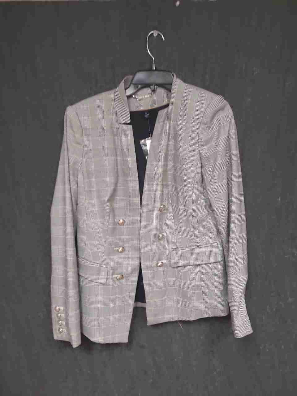 White House Black Market Women's Gray Glen Plaid Open Front Blazer Size 10