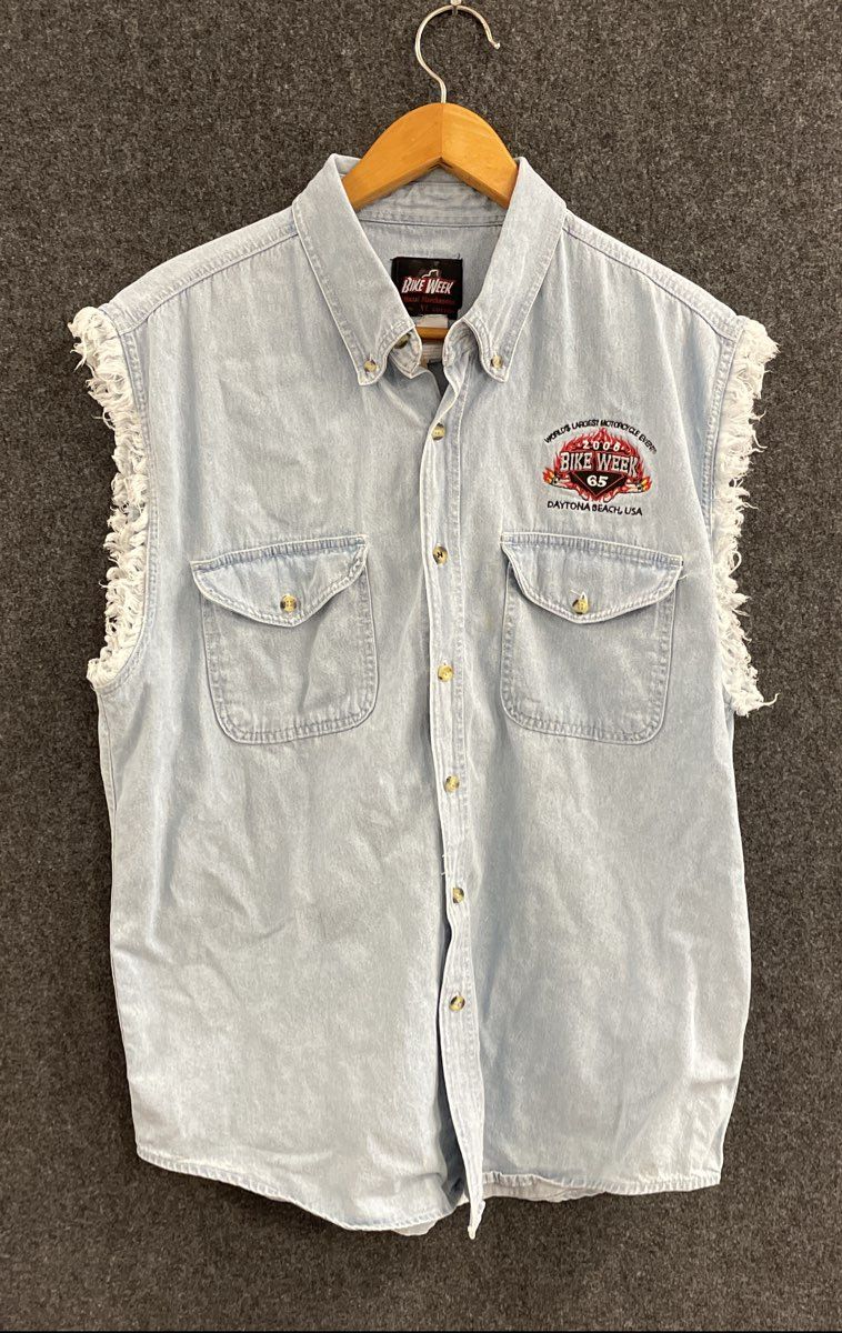 Bike Week Men's Light Blue Denim Vest 2006 Daytona Beach 65th Anniversary Sz XL