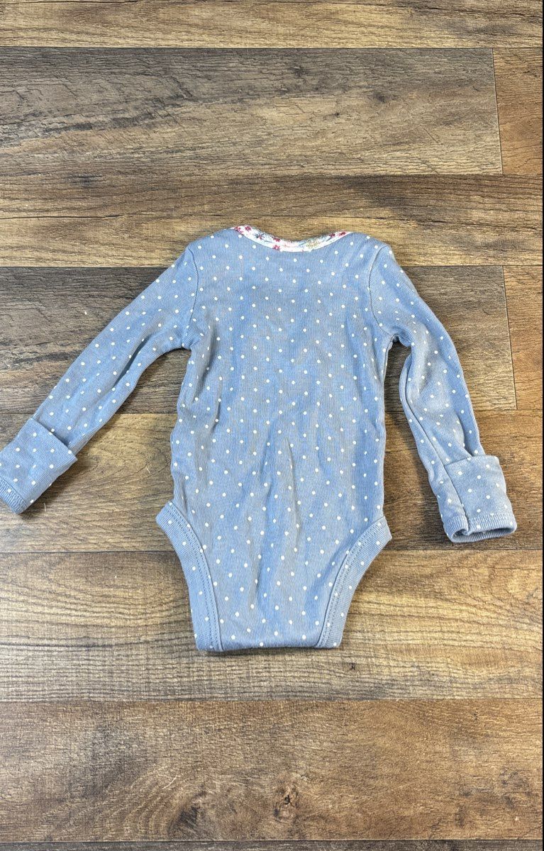 Carter's Baby Girls Blue Polka Dot Heart Long Sleeve Bodysuit Sz NB