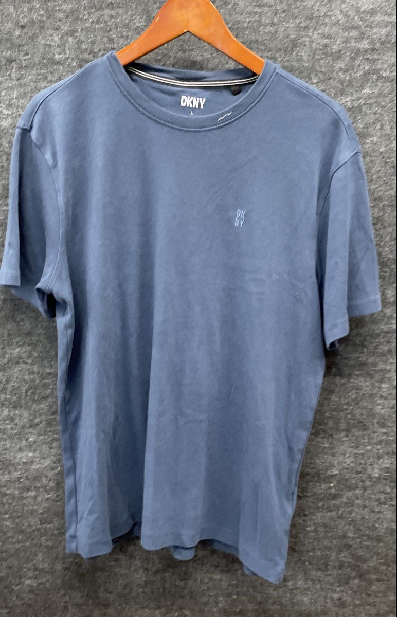 DKNY Men's Blue Embroidered Logo Crew Neck Short Sleeve T-Shirt Sz L