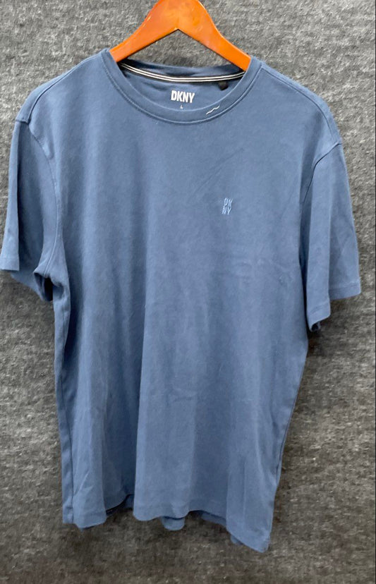 DKNY Men's Blue Embroidered Logo Crew Neck Short Sleeve T-Shirt Sz L