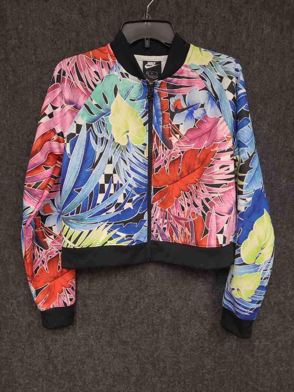 Nike Women's Tropical Floral Print Cropped Bomber Jacket Multicolor Sz M