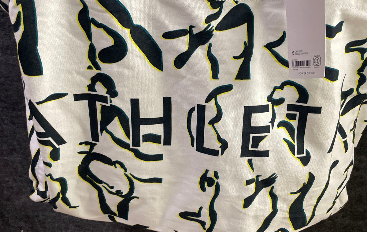 Athleta White Black Power of She Graphic Canvas Tote Bag NWT