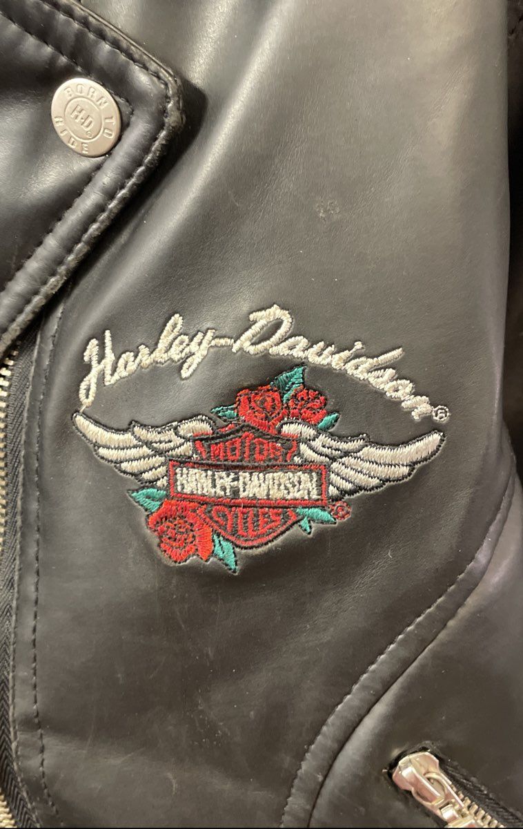 Vintage 90s Harley-Davidson Embroidered Rose Wing Moto Jacket Pleather Sz M