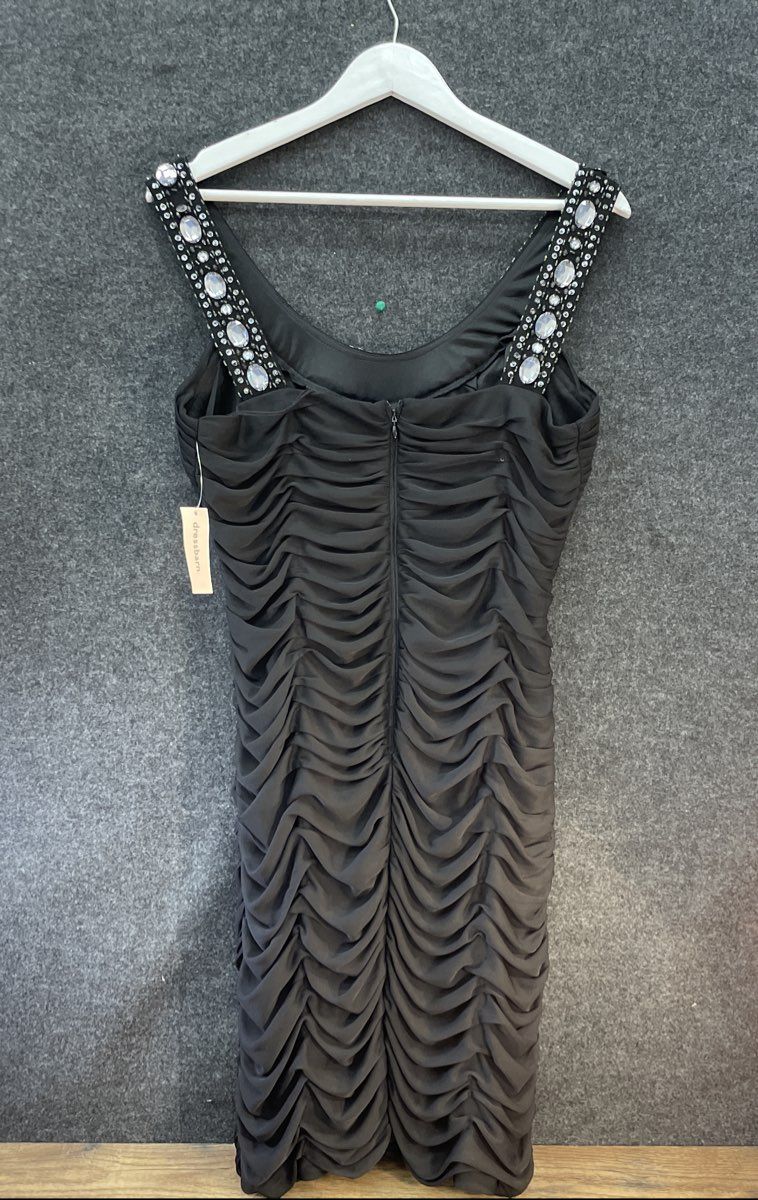 Dressbarn Women's Black Ruched Beaded Neckline Mini Dress Sz 10 NWT