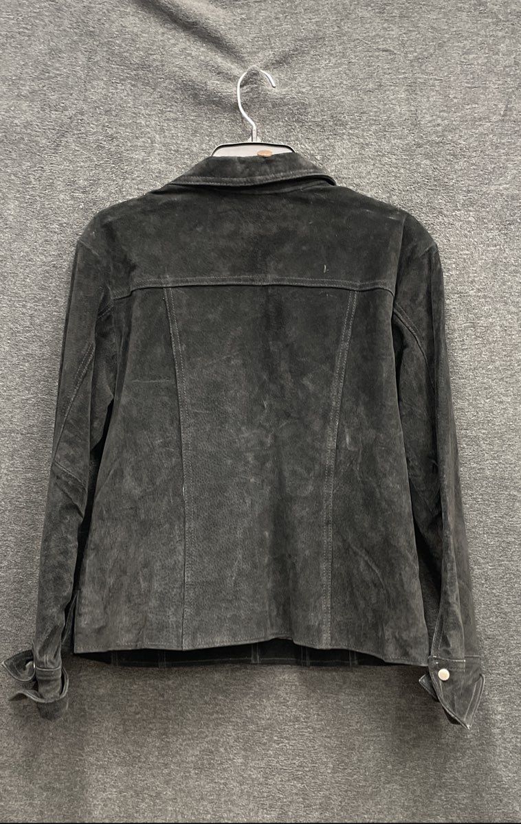 Coldwater Creek Women's Black Suede Leather Snap Button Front Jacket Sz M