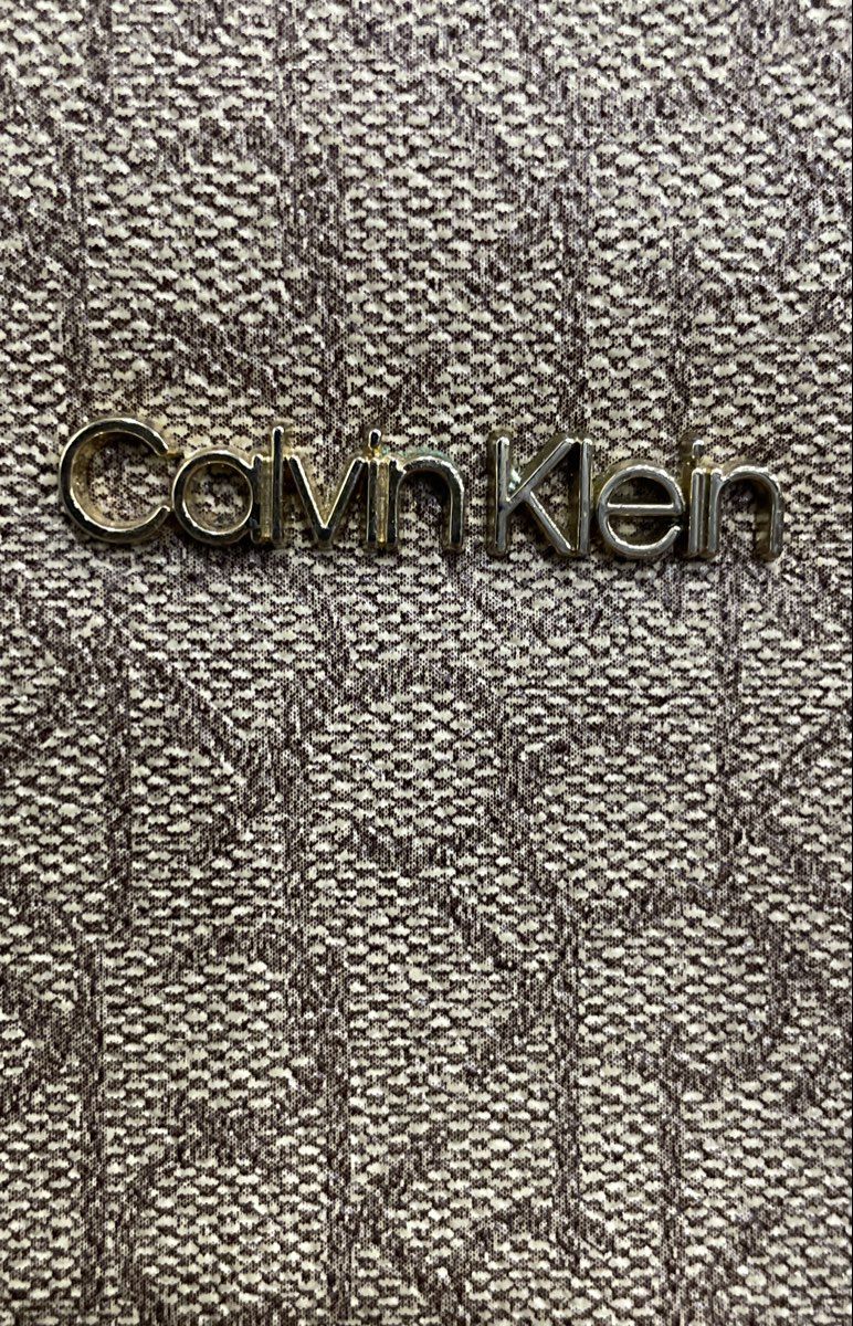 Calvin Klein Cream Maroon Leather Monogram Satchel Purse Crossbody Bag Gold Tone