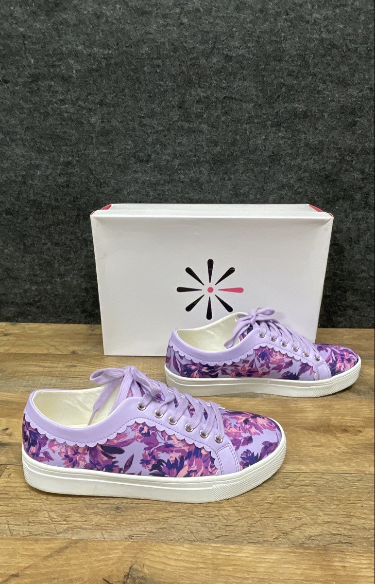 Isaac Mizrahi Live! IMBubble Purple Floral Scalloped Women's Sneakers Size 8