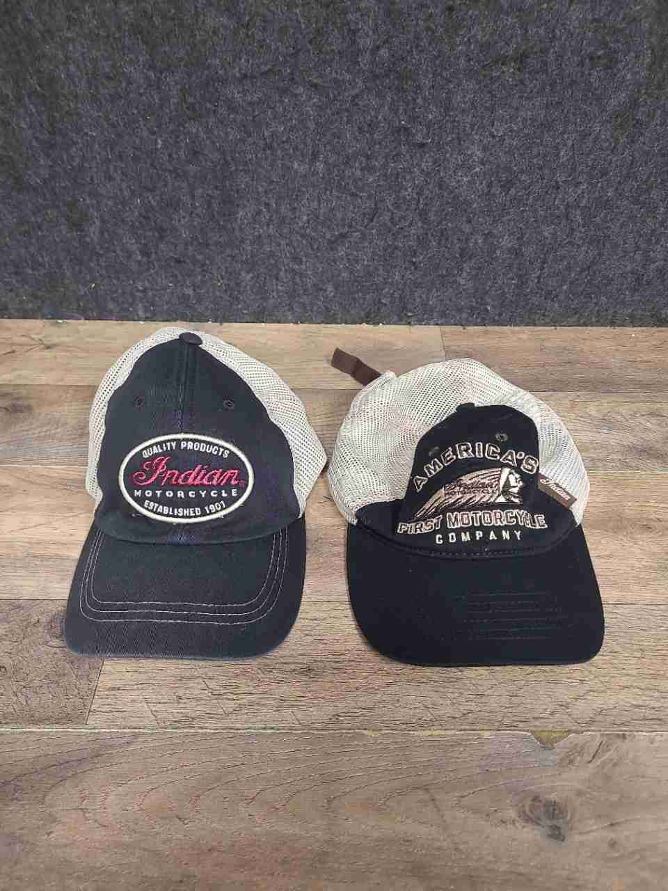 Indian Motorcycle Lot of 2 Men's Trucker Hats Black White Mesh Adjustable
