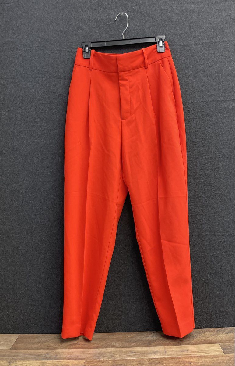 Zara Women's Orange High Waisted Pleated Tapered Trousers Size M NWT