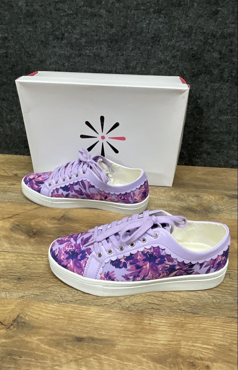 Isaac Mizrahi Live! IMBubble Purple Floral Scalloped Women's Sneakers Size 8