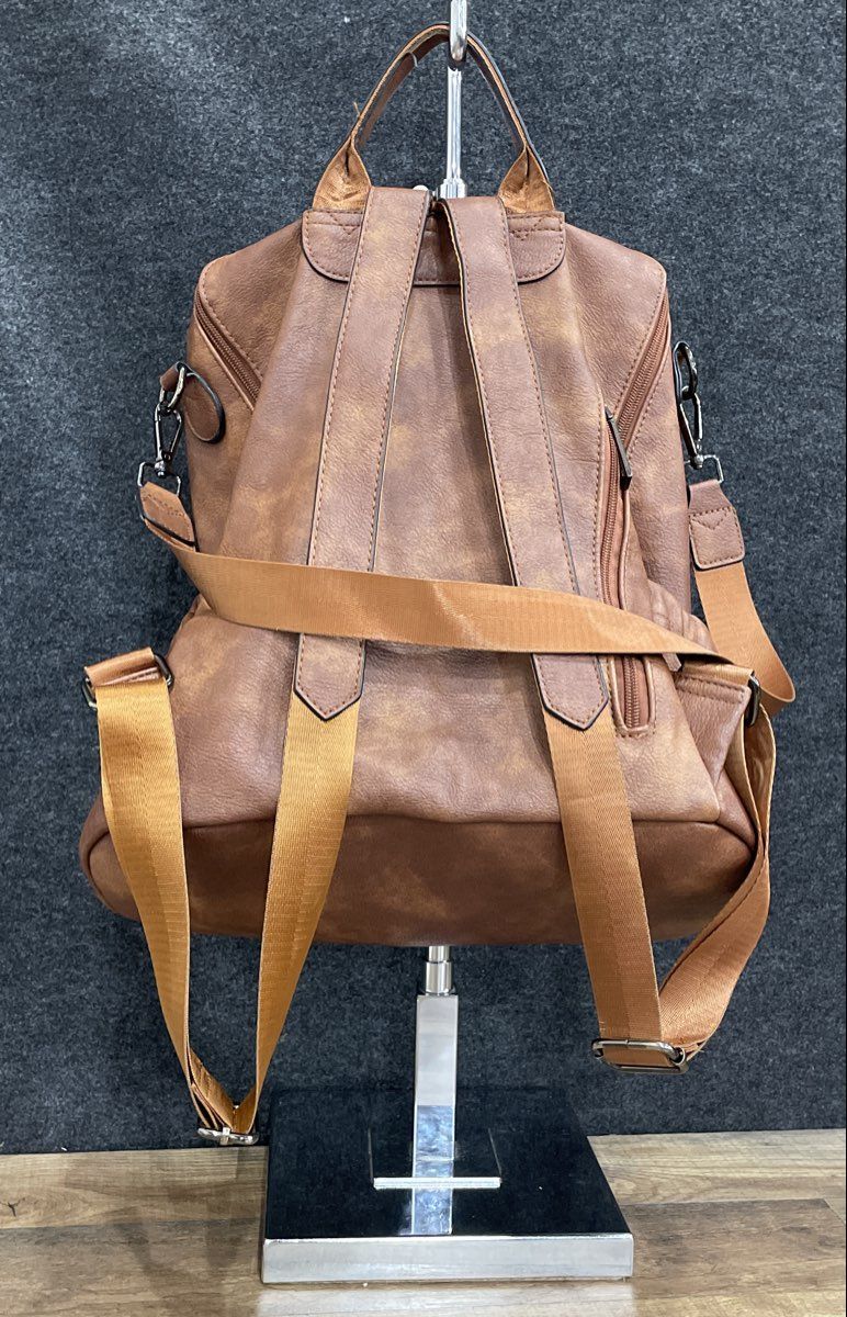Cluci Brown Leather Backpack Multi-Pocket Convertible Shoulder Bag Tassel