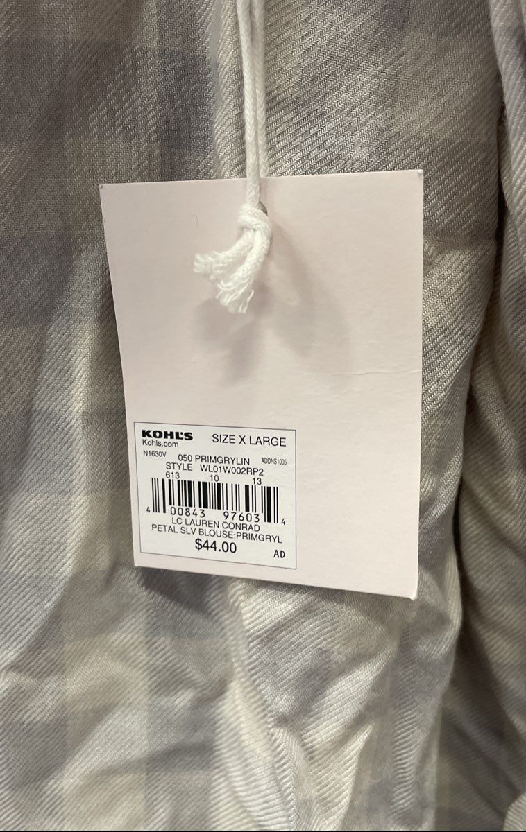 Lauren Conrad Women's Grey Gingham Petal Sleeve Blouse Ruffle Sz XL NWT