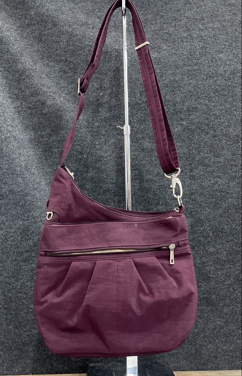 Travelon Purple Fabric Crossbody Bag Travel Shoulder Purse Silver Hardware