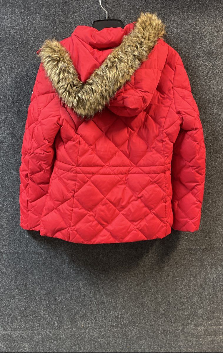 Guess Women's Red Down Puffer Jacket Faux Fur Trim Hood Quilted Sz M