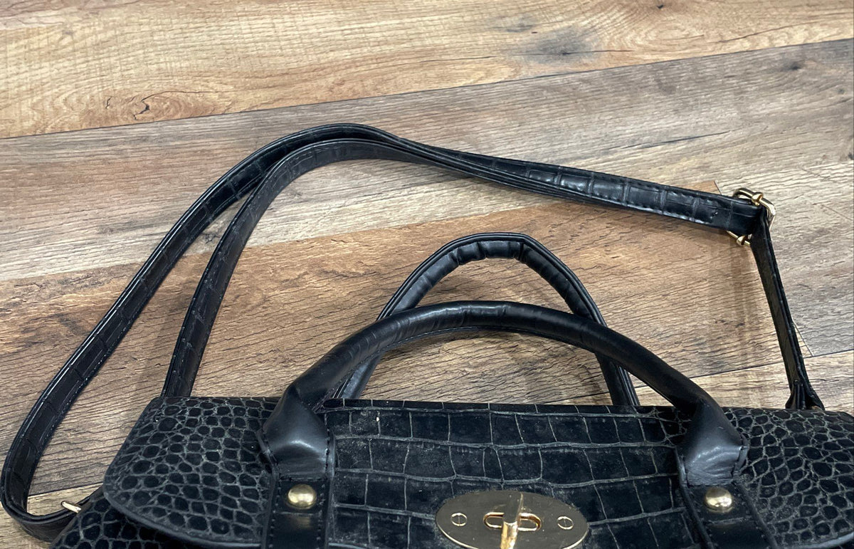 Harper & Hyde Black Croc Embossed Leather Satchel Handbag Crossbody Bag