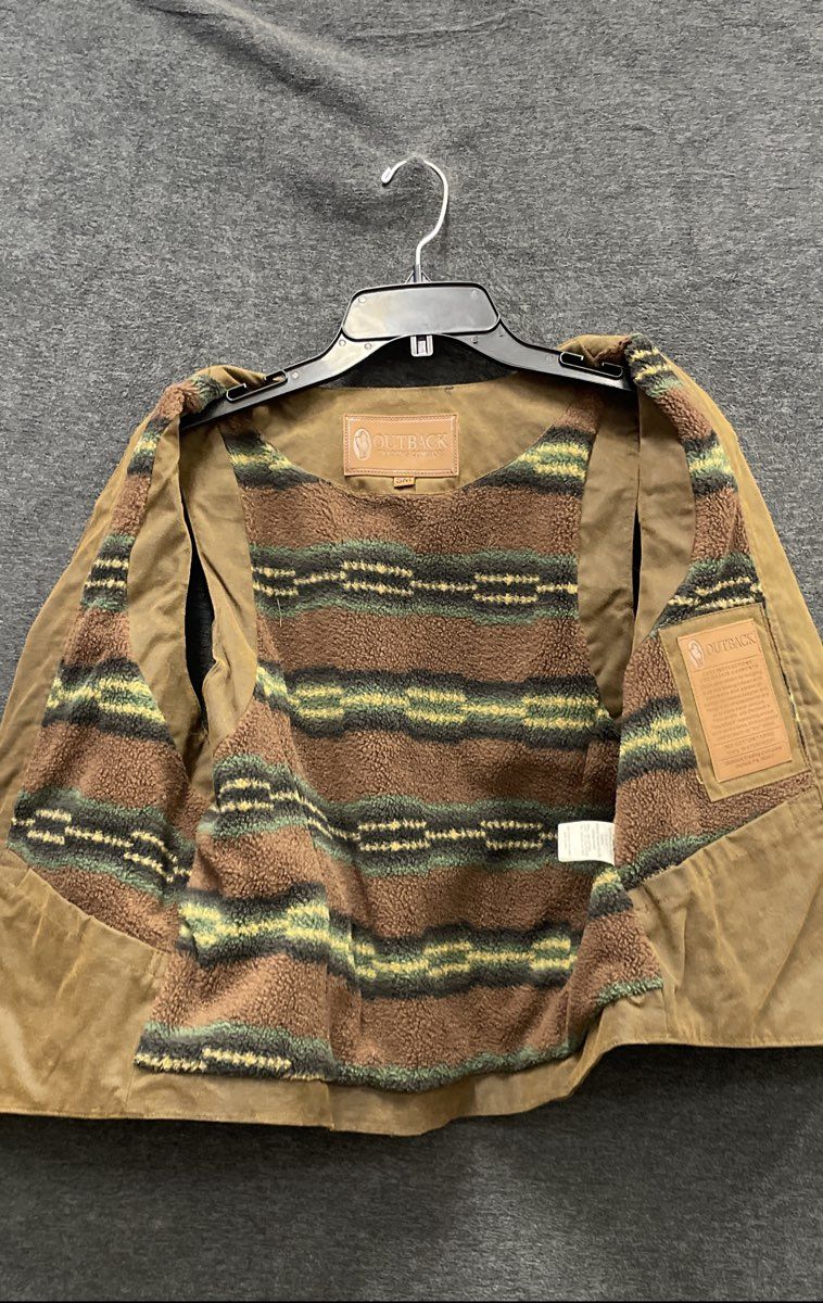Outback Trading Co Men's Brown Oilskin Blanket Lined Western Snap Vest Sz SM