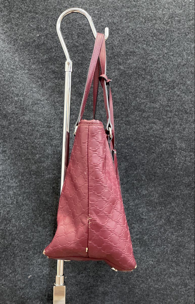 Dana Buchman Red Leather Embossed Lattice Tote Bag Silver Hardware