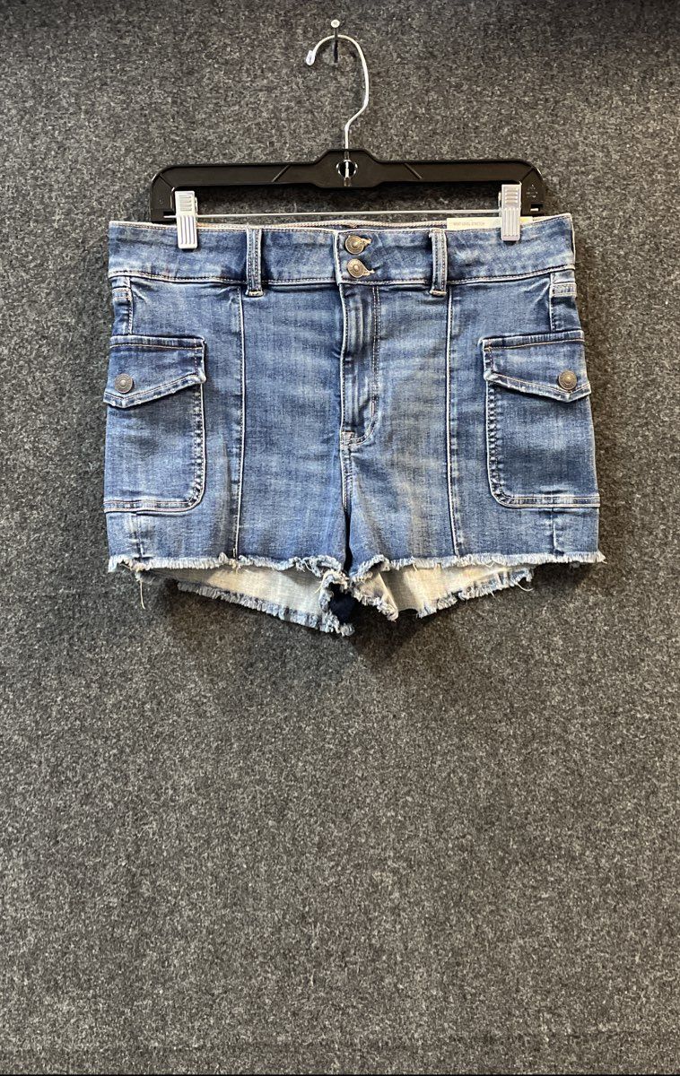American Eagle Women's Super High Rise Shortie Blue Cargo Denim Shorts NWT 12
