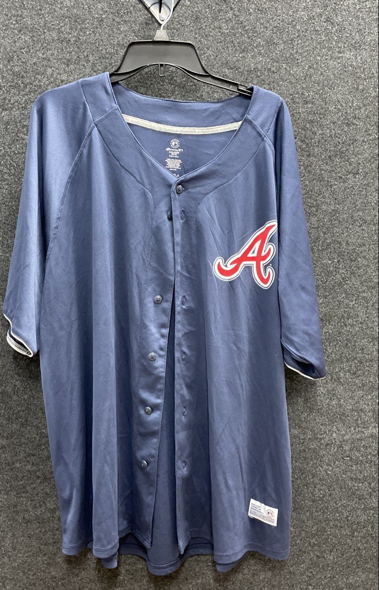 Dynasty Men's Atlanta Braves MLB Baseball Jersey Navy Blue Full Button Sz 2XL