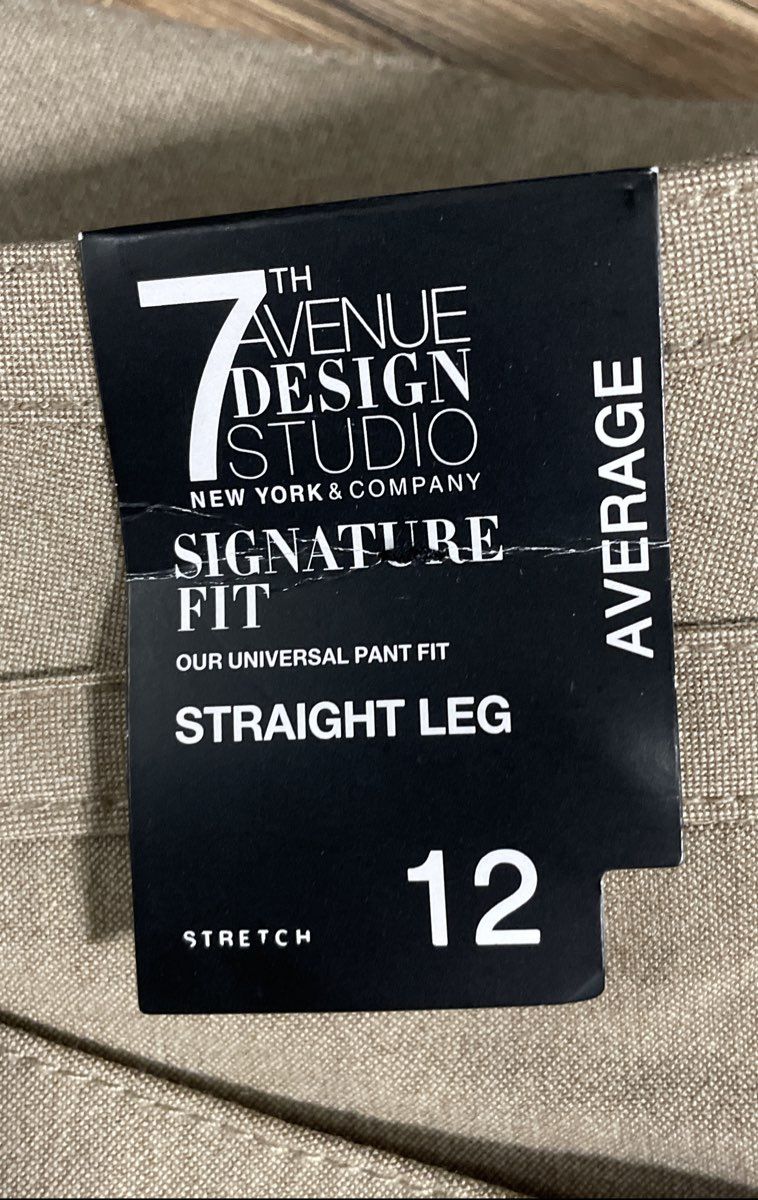 7th Avenue New York & Company Women's Khaki Straight Leg Trousers Size 12 NWT