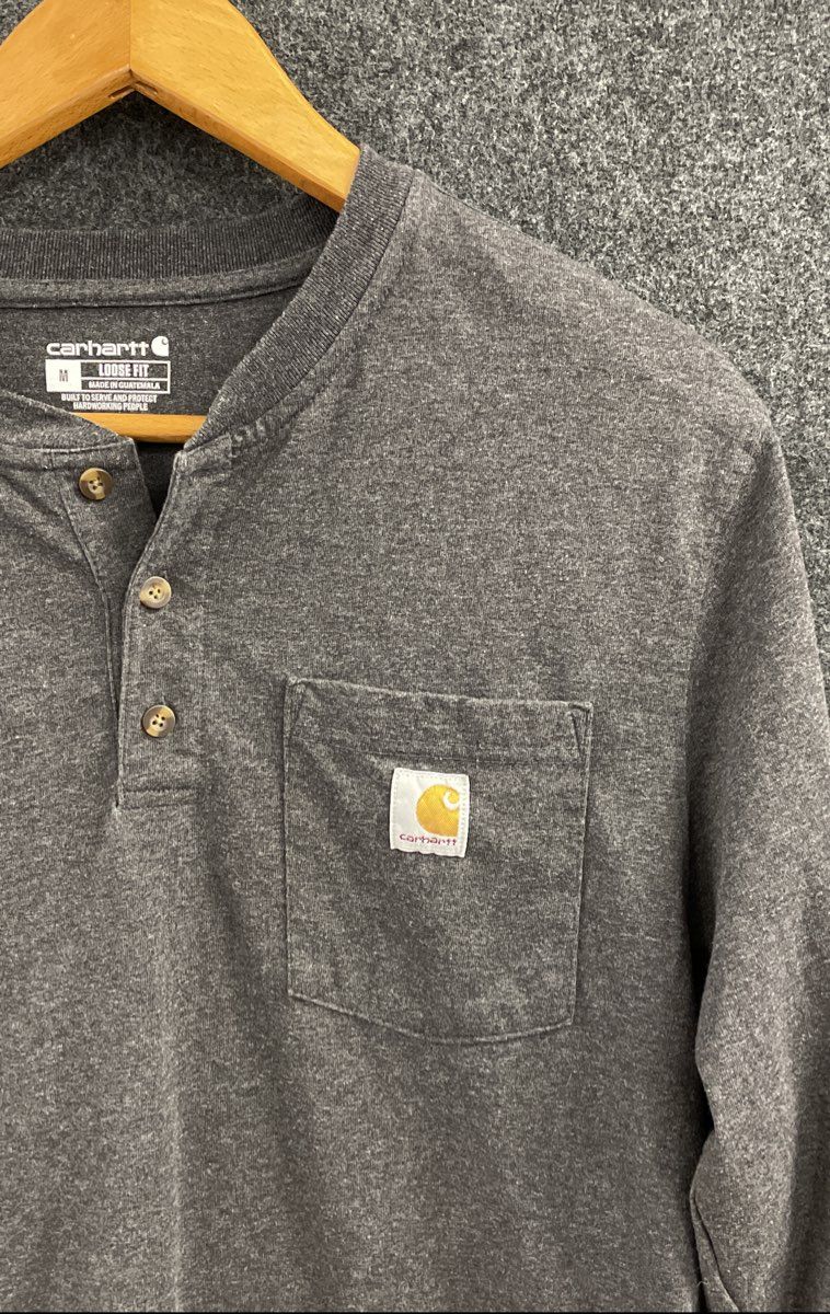 Carhartt K128 Workwear Pocket Henley Long Sleeve T-Shirt Carbon Heather Sz M
