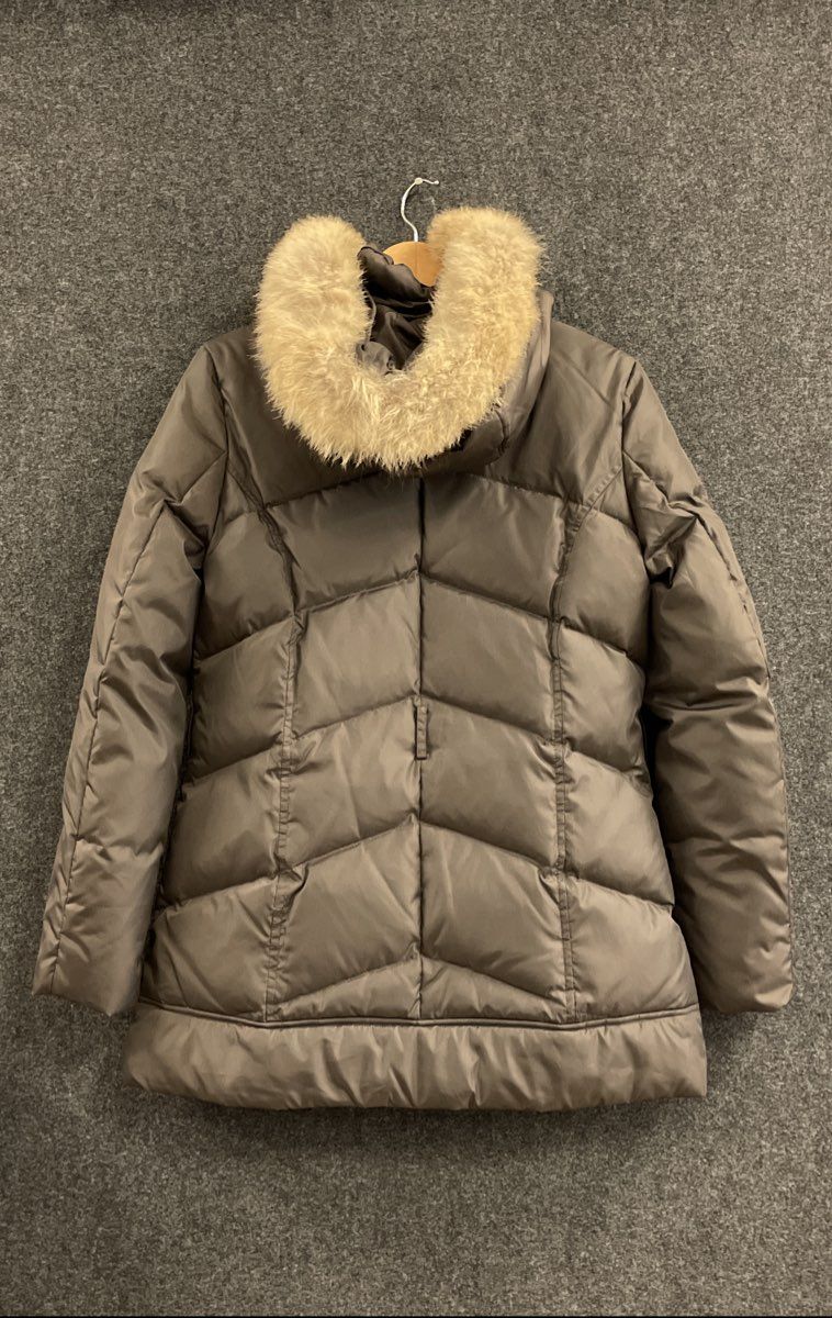Marc New York Women's Gray Quilted Puffer Coat Fur Trim Hooded Jacket Size M