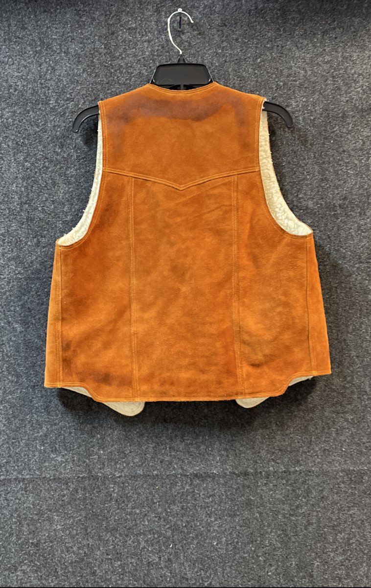 Vintage 70s Western Suede Leather Sherpa Lined Rancher Vest Sz S/M