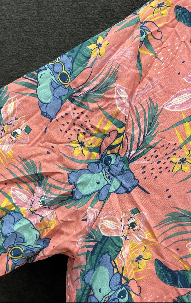 Disney Men's Stitch Pink Hawaiian Tropical Floral Button Down Camp Shirt Sz XXL