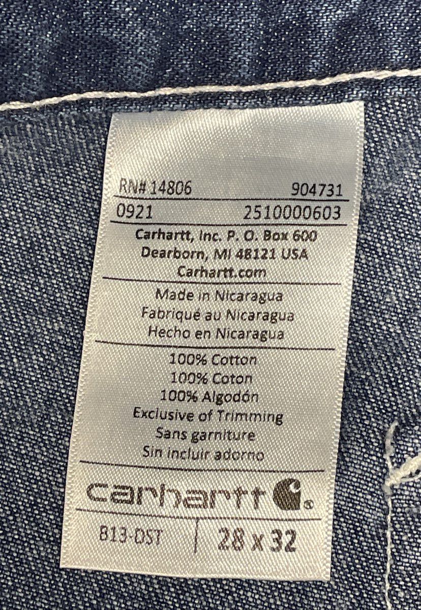 Carhartt Men's B13 Loose Fit Carpenter Dungaree Jeans Dark Stone Blue Sz 28x32
