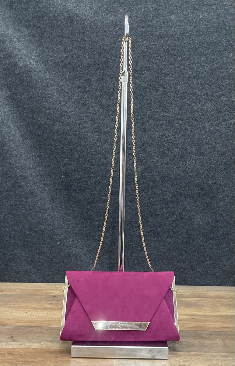 Call It Spring Purple Faux Suede Envelope Clutch Bag Gold Chain Crossbody