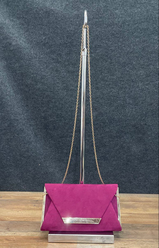 Call It Spring Purple Faux Suede Envelope Clutch Bag Gold Chain Crossbody
