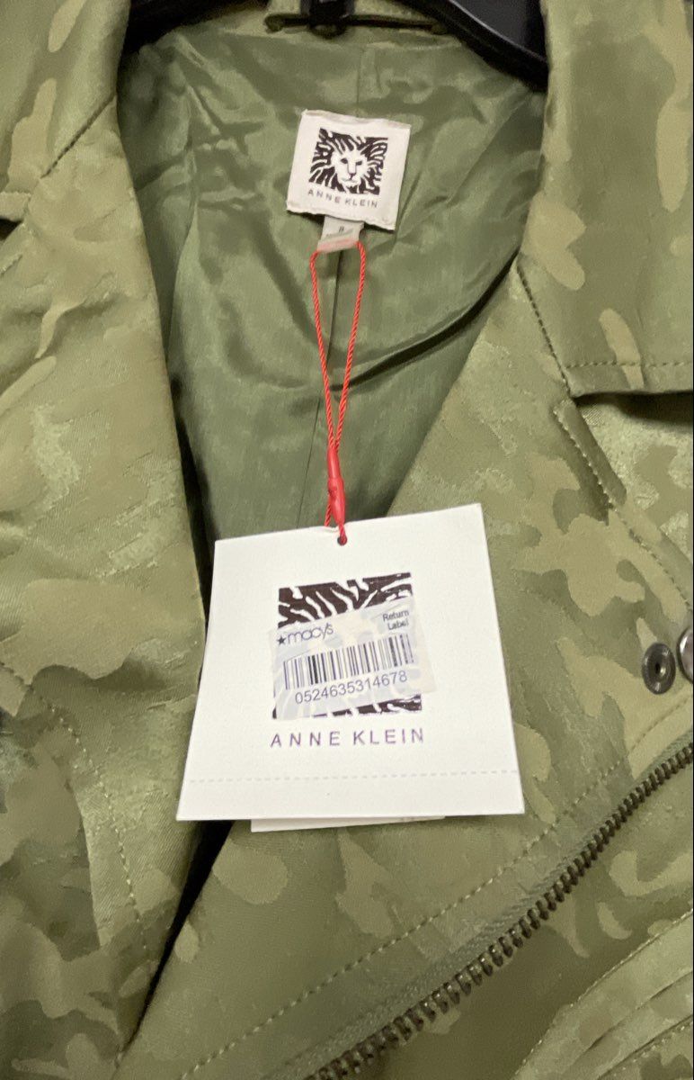 Anne Klein Women's Green Camo Jacquard Asymmetrical Zip Moto Jacket Sz 8 NWT