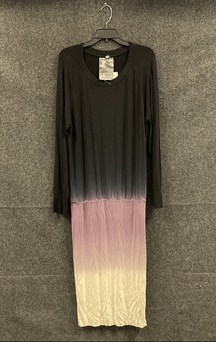 Young Fabulous & Broke Women's Black Purple Ombre Long Sleeve Dress Sz L